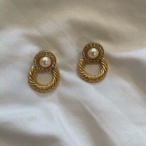 Vintage Gold Plated Pearl and Diamond Earrings
